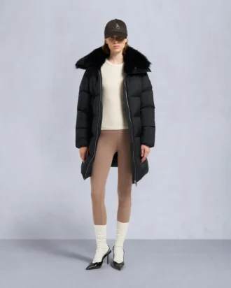 Belle Dune lang shearling-trimmet pufferjakke