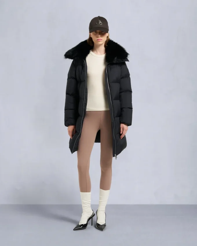 Belle Dune lang shearling-trimmet pufferjakke