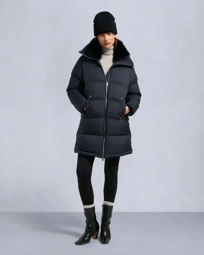 Belle Dune lang shearling-trimmet pufferjakke