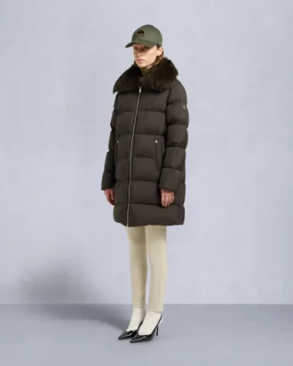 Belle Dune lang shearling-trimmet pufferjakke