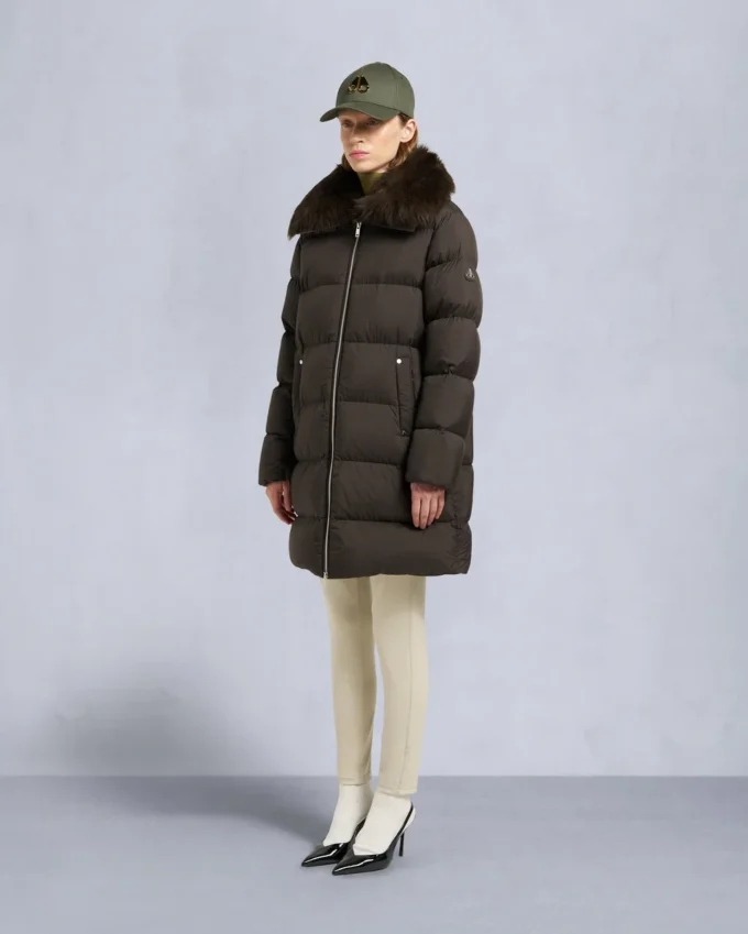 Belle Dune lang shearling-trimmet pufferjakke