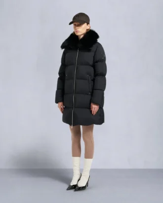 Belle Dune lang shearling-trimmet pufferjakke