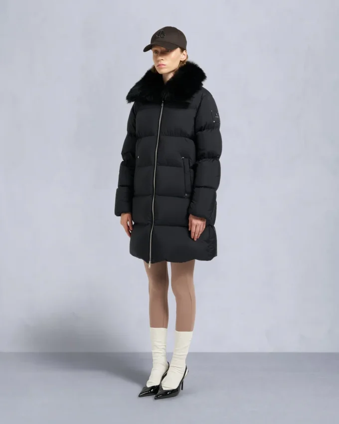 Belle Dune lang shearling-trimmet pufferjakke