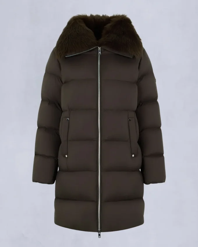 Belle Dune lang shearling-trimmet pufferjakke