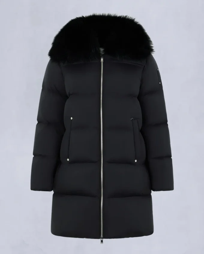 Belle Dune lang shearling-trimmet pufferjakke
