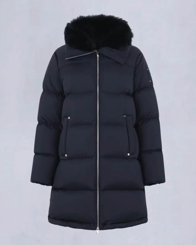 Belle Dune lang shearling-trimmet pufferjakke
